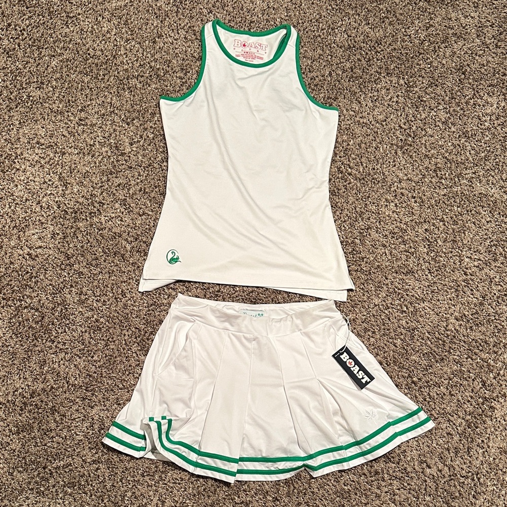 Bolle White & Green Tennis Tank Top and Skirt Set